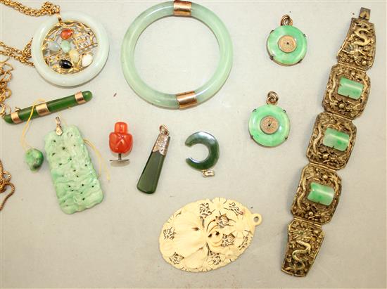 A group of Chinese jadeite hardstone and paste jewellery, 20th century,